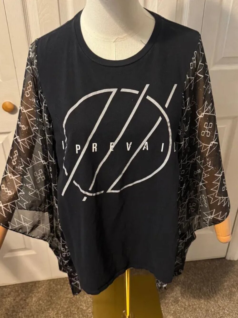 I Prevail Upcycled Graphic T-shirt with Flowy Abstract Print Sleeves - OSFM